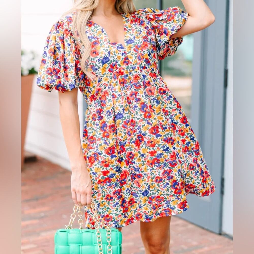Entro Be Yourself White Floral Babydoll Dress
